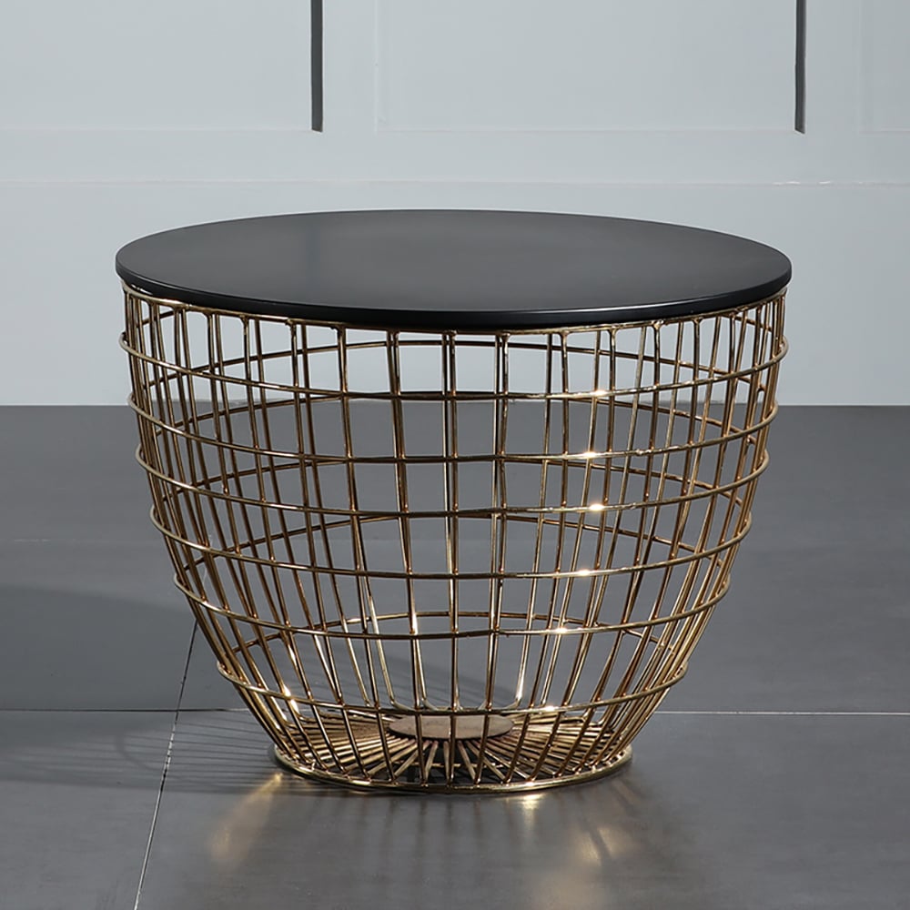 600mm Round End Table MDF Tabletop & Gold Metal Base Side Table window image