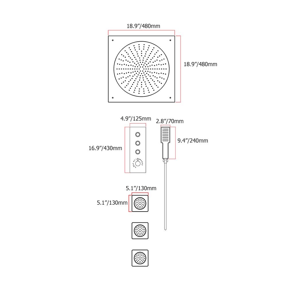 18.9" Ceiling Mounted 3-Function Shower System Thermostatic Valve in Polished Chrome window image