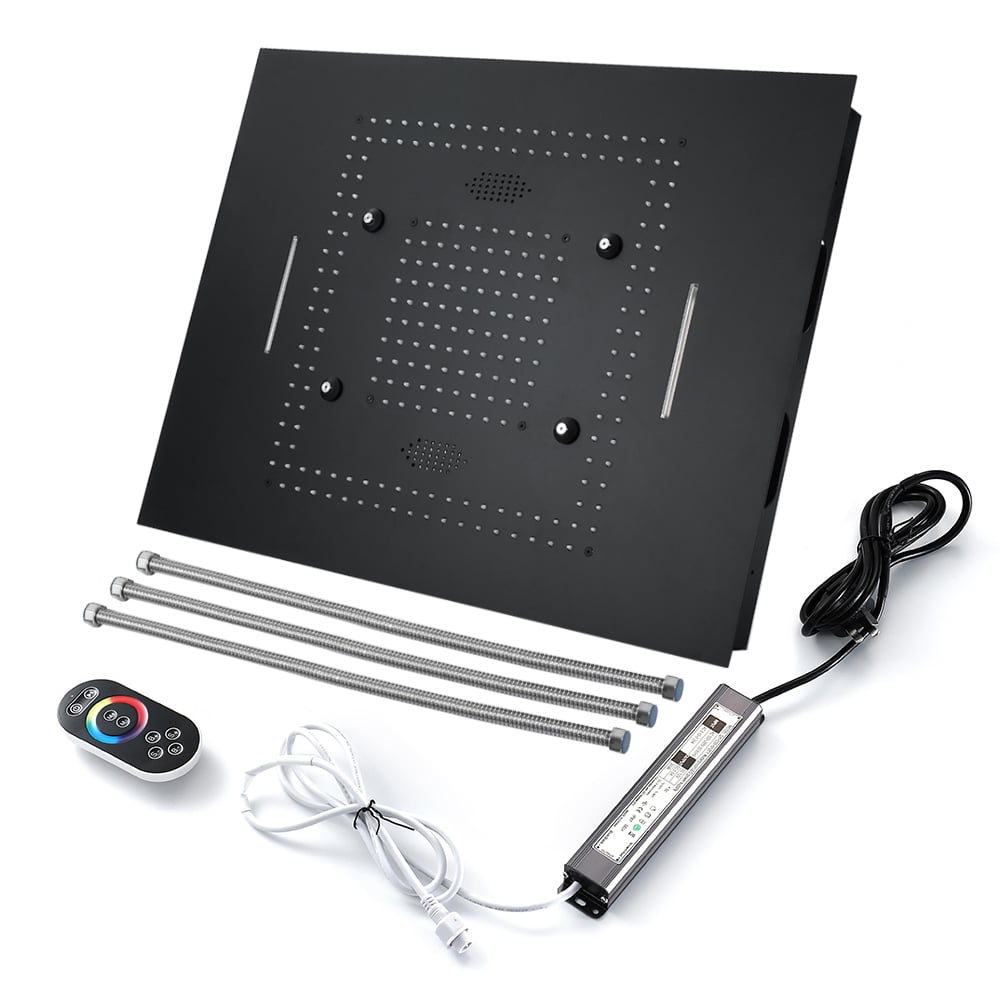 Pomme de douche encastrée au plafond à 3 fonctions, douche de salle de bain, haut-parleur de musique, pommeau de douche LED image de fenêtre