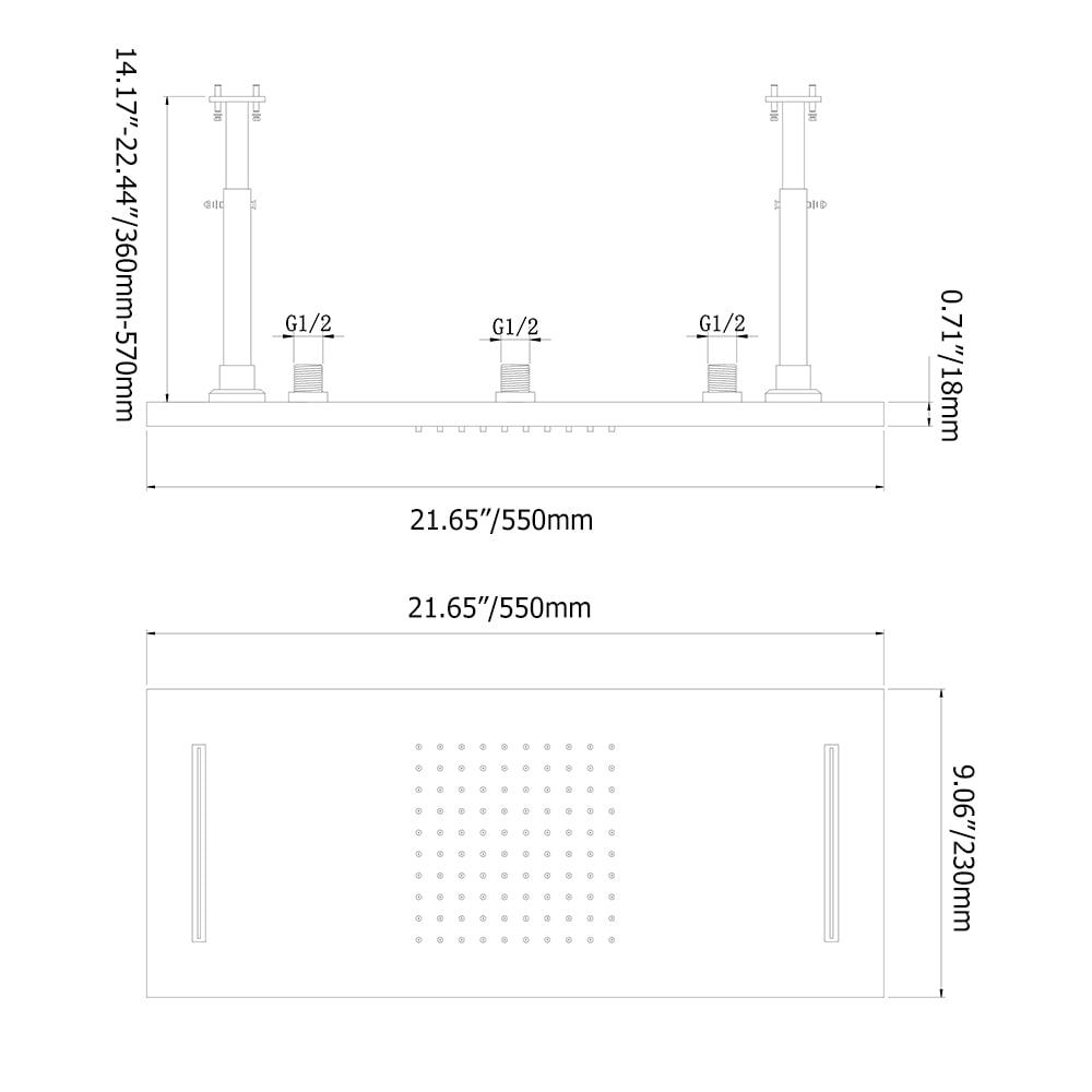 Kit de Douche Rectangulaire à Fixation Plafond 3 Fonctions Colonne de Douche Thermostatique Chromé Poli image de fenêtre