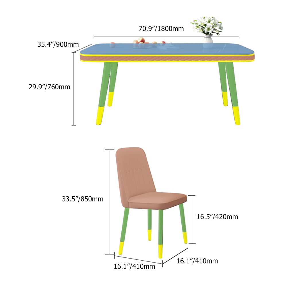 70.9" Contemporary Sintered Stone Dining Table Set for 8 with Microfiber Leather Chairs window image
