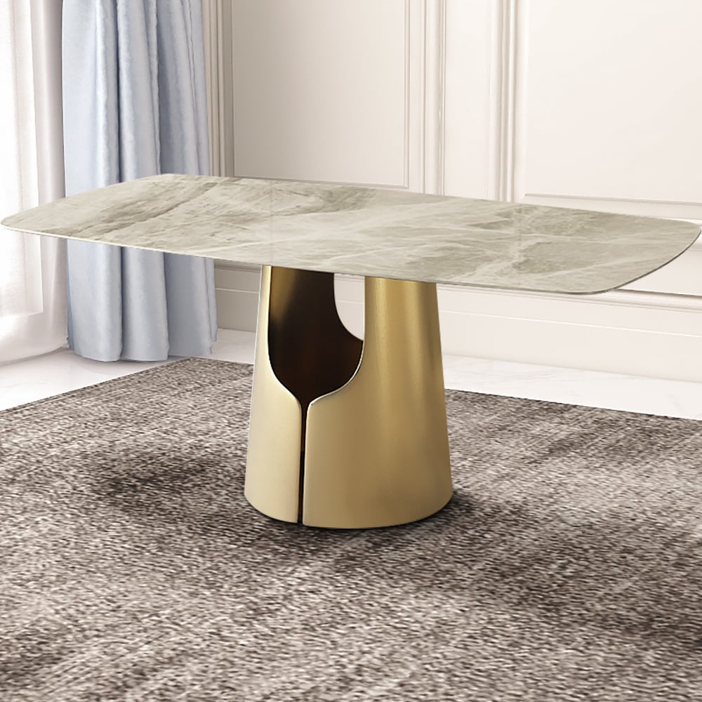 63" Rectangular Stainless Steel Dining Table with Sintered Stone Top｜Homary