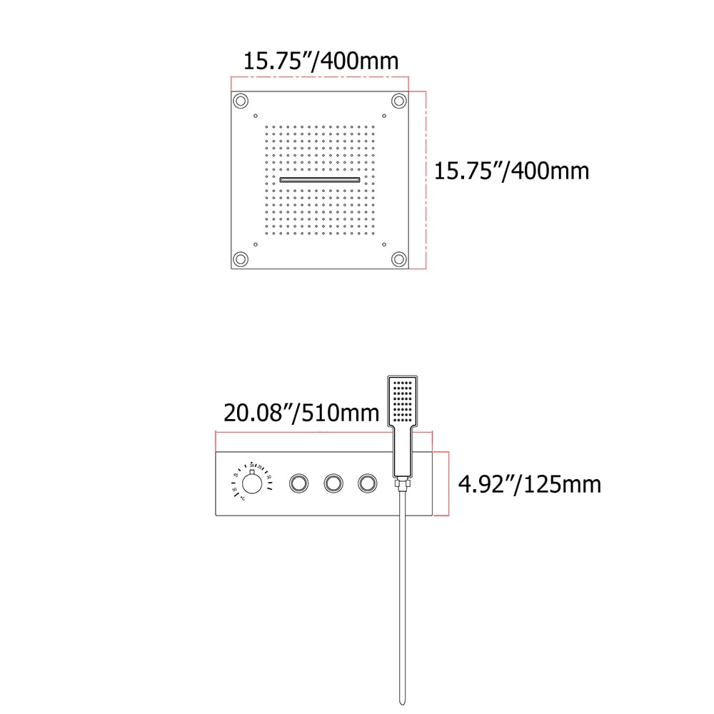 Modern Chrome LED 3-Function Shower System with Push Botton Thermostatic Diverter window image