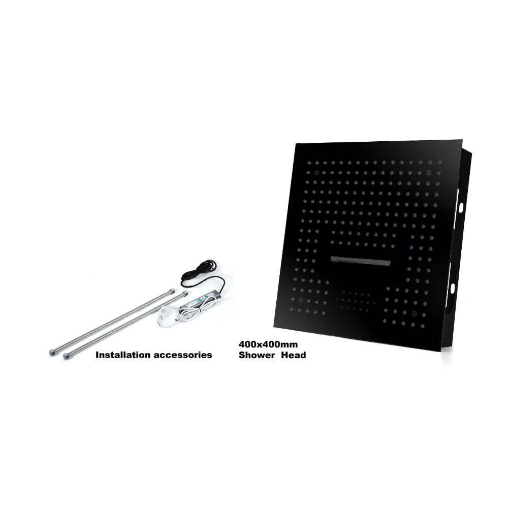 Matte Black Stainless Steel 16 inch Rain and Waterfall Music LED Shower Head window image