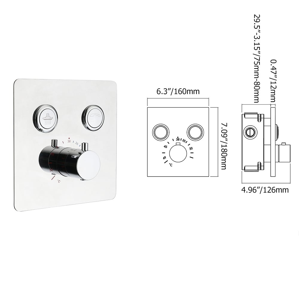 Thermostatic Trims 2-Function Solid Brass Shower Diverter Valve with Push Buttons window image