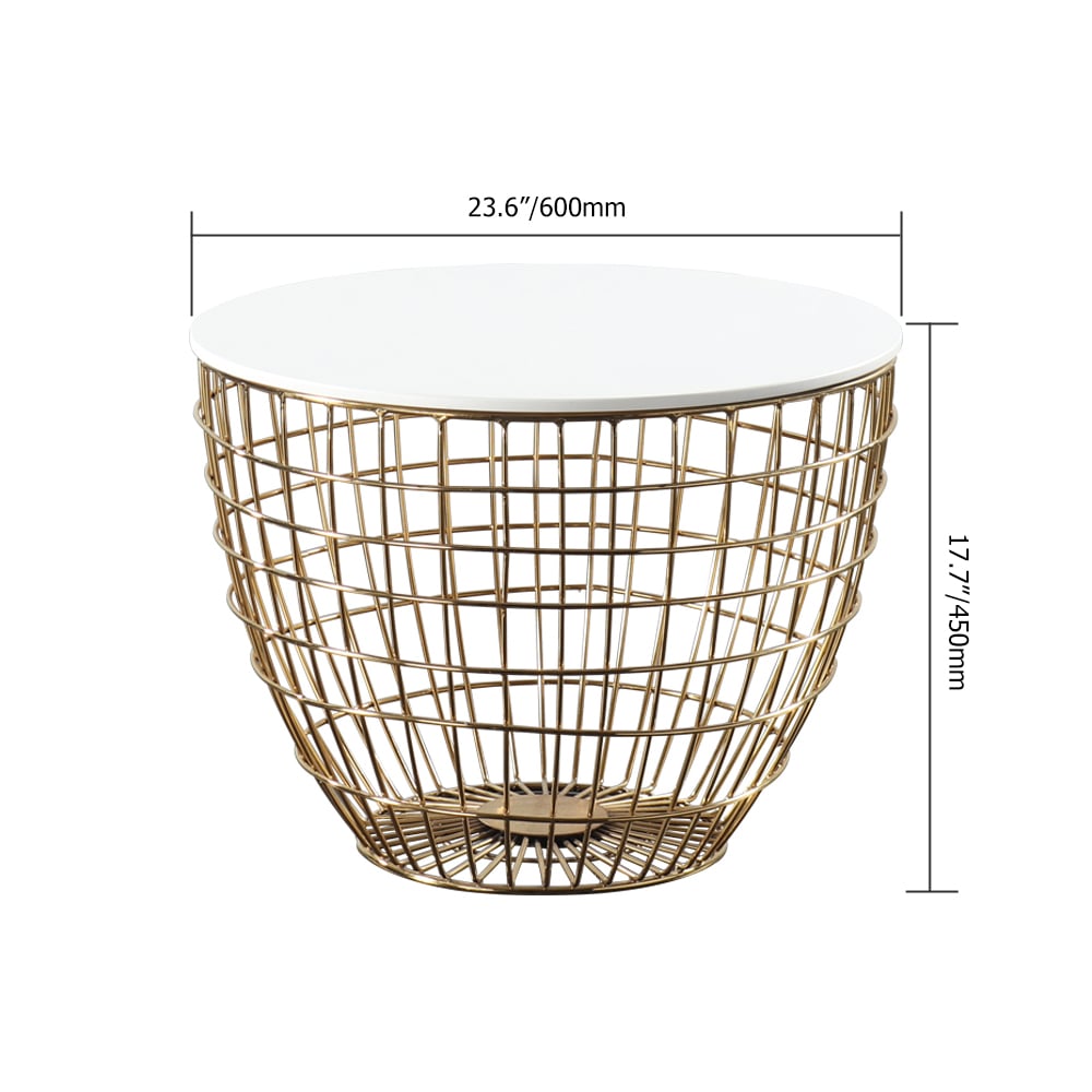 600mm Round End Table MDF Tabletop & Gold Metal Base Side Table window image
