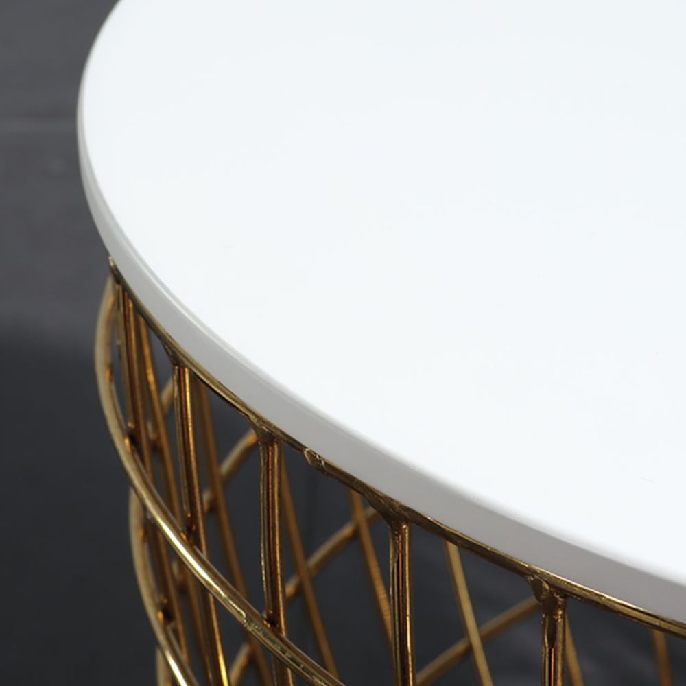 600mm Round End Table MDF Tabletop & Gold Metal Base Side Table window image