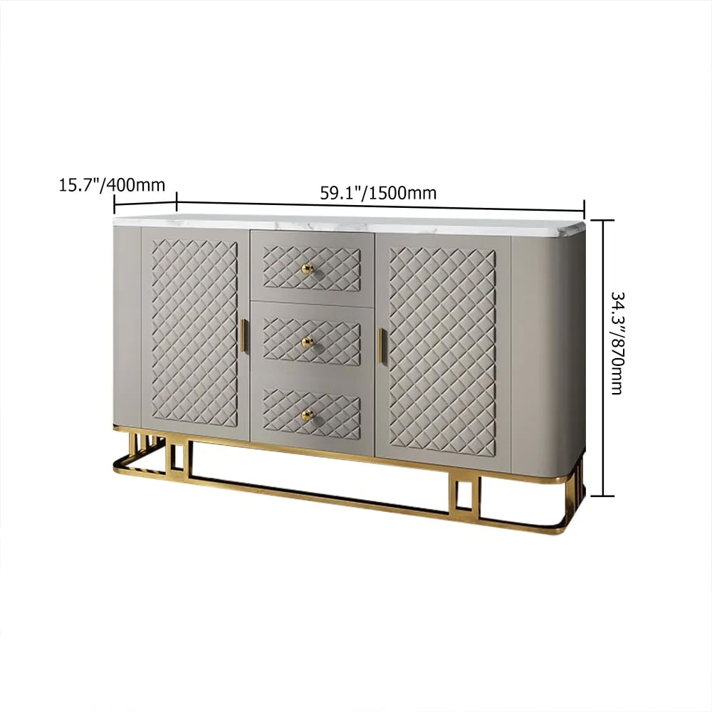 Contemporary Sideboard Buffet Faux Marble Top Kitchen Sideboard Faux Leather Upholstery window image