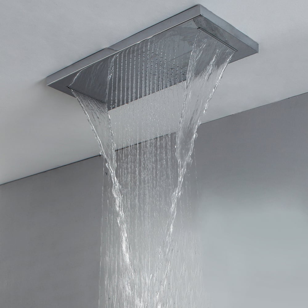 Kit de Douche Rectangulaire à Fixation Plafond 3 Fonctions Colonne de Douche Thermostatique Chromé Poli image de fenêtre