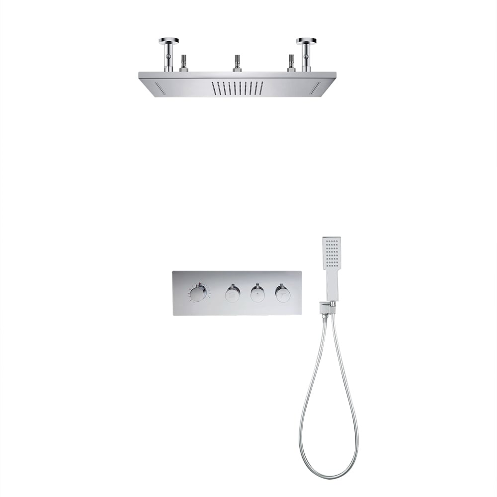 Kit de Douche Rectangulaire à Fixation Plafond 3 Fonctions Colonne de Douche Thermostatique Chromé Poli image de fenêtre