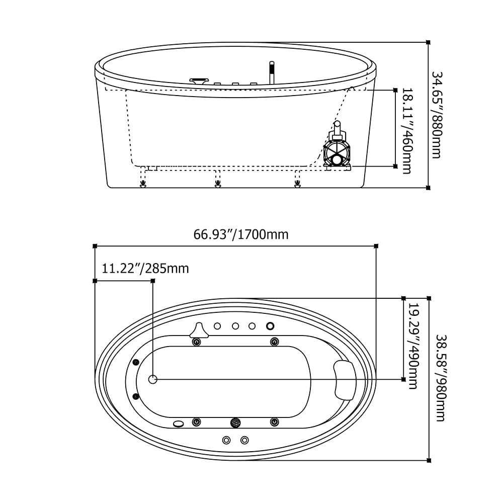 1700mm Modern Freestanding Oval White Acrylic Air Whirlpool Jetted Bath window image