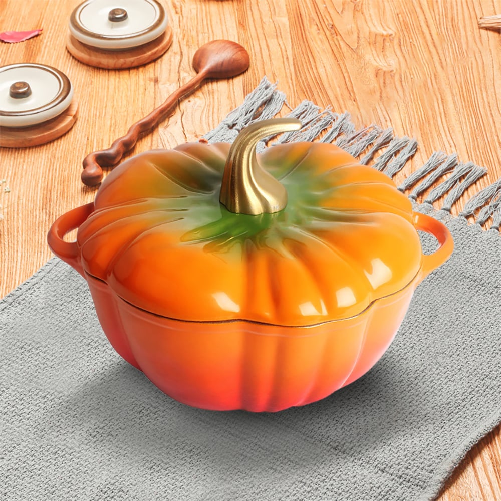 Panela de forno holandês redonda de cocotte de abóbora Imagem da janela
