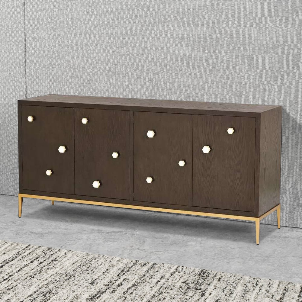 Black Walnut Buffet Rectangular 4-Door Sideboard Hexagonal Shell Pulls window image