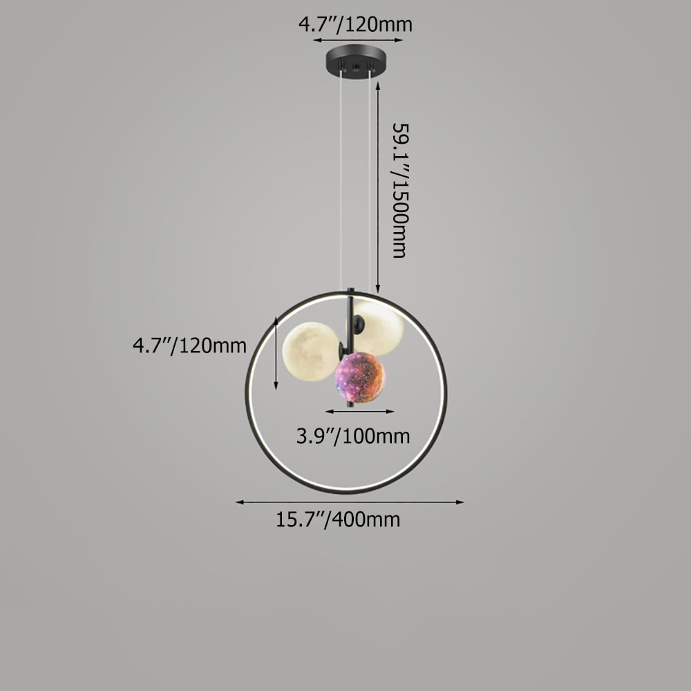 Moderne Globe 3-licht hanglamp 3D maan- en sterrennachtlampenkappen Vensterafbeelding