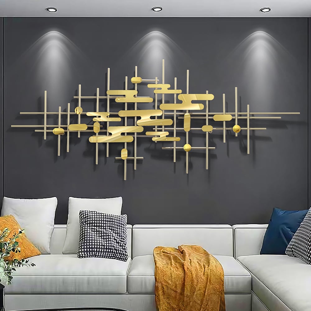 Decoración de pared geométrica moderna 3D para el hogar acento de pared de metal dorado Imagen de ventana