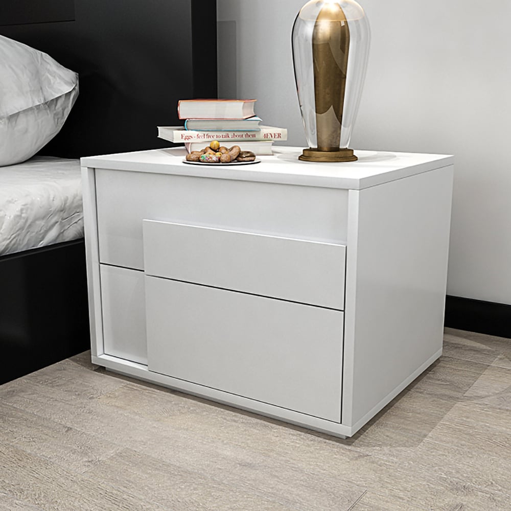 Modern White  Rectangle Nightstand with 2 Drawers window image