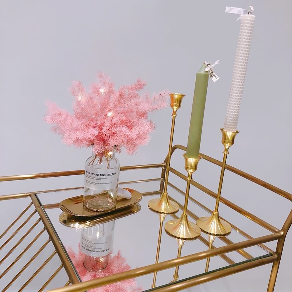 Gold Modern 2-Tier Rolling Serving Bar Cart with Wheels Mirror Tray Gold Handle window image