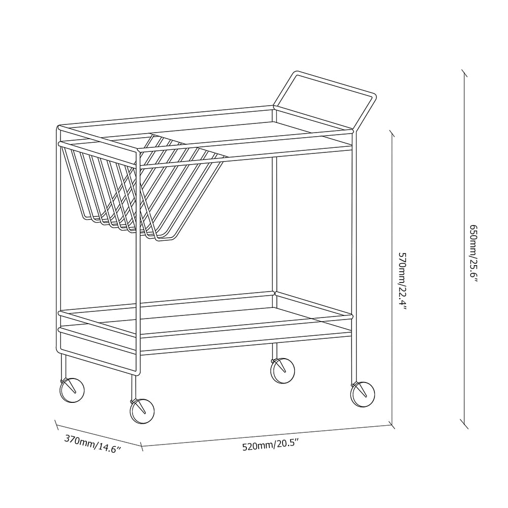 Gold Modern 2-Tier Rolling Serving Bar Cart with Wheels Mirror Tray Gold Handle window image