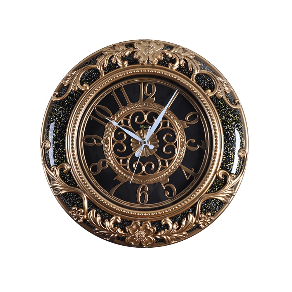 Classic European Retro Pastoral Style Carved Floral Round Large Wall Clock window image