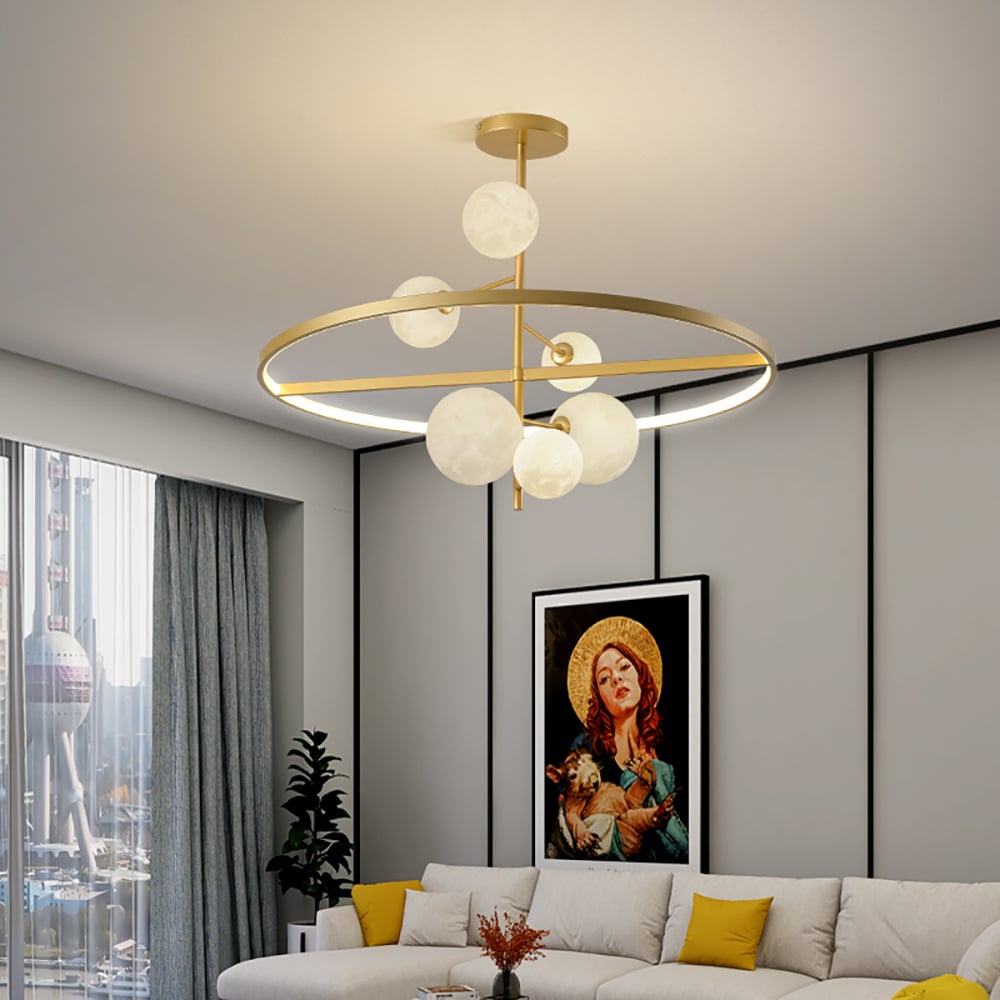 Modern Chandelier Metal LED Ceiling Light with Moon Shade window image