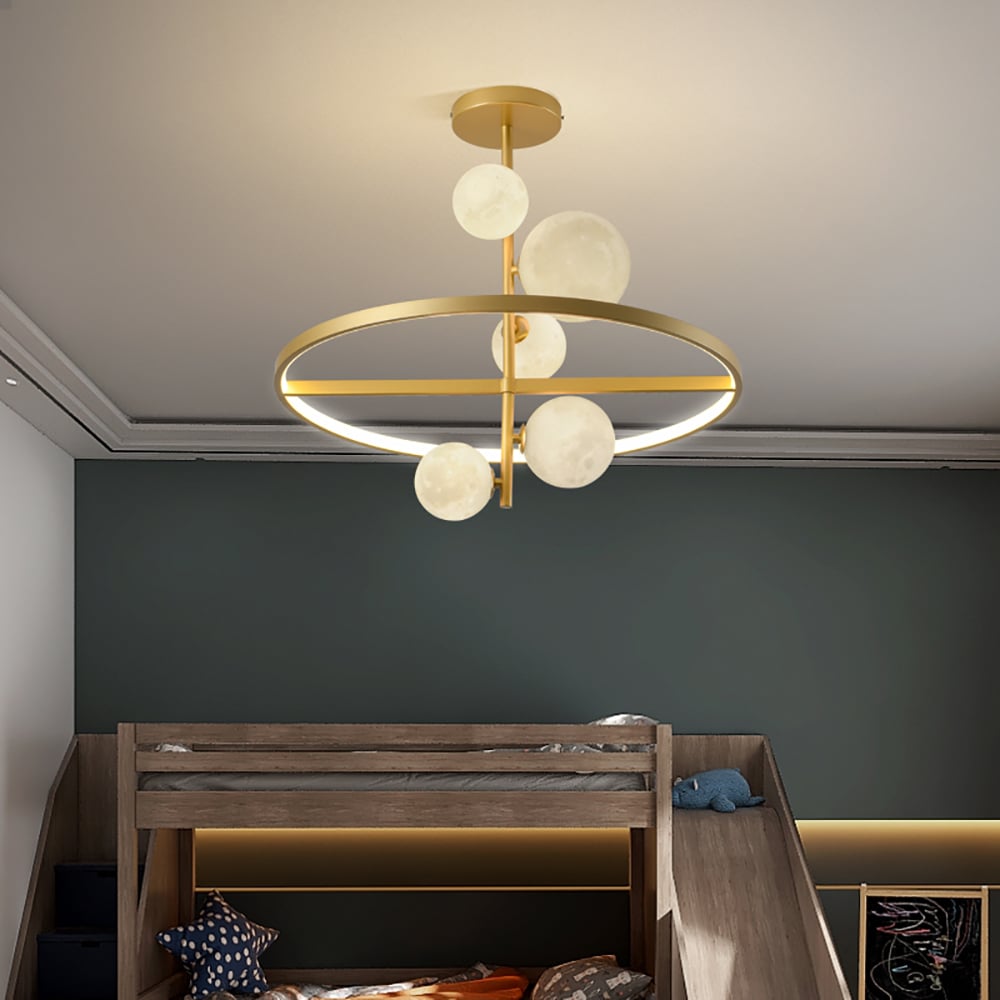 Modern Chandelier Metal LED Ceiling Light with Moon Shade window image