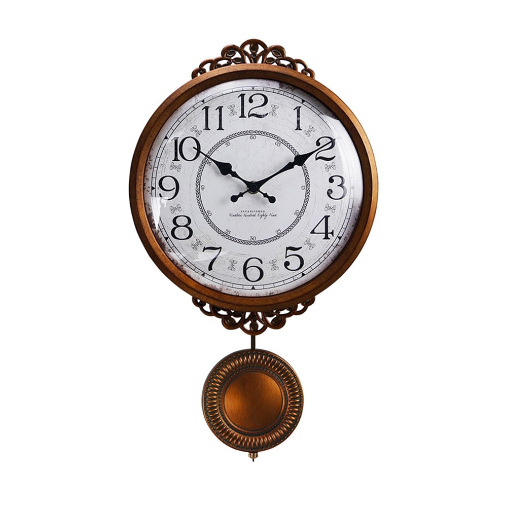Hollow-out Floral Design Retro Wall Clock with Classical Pendulum window image