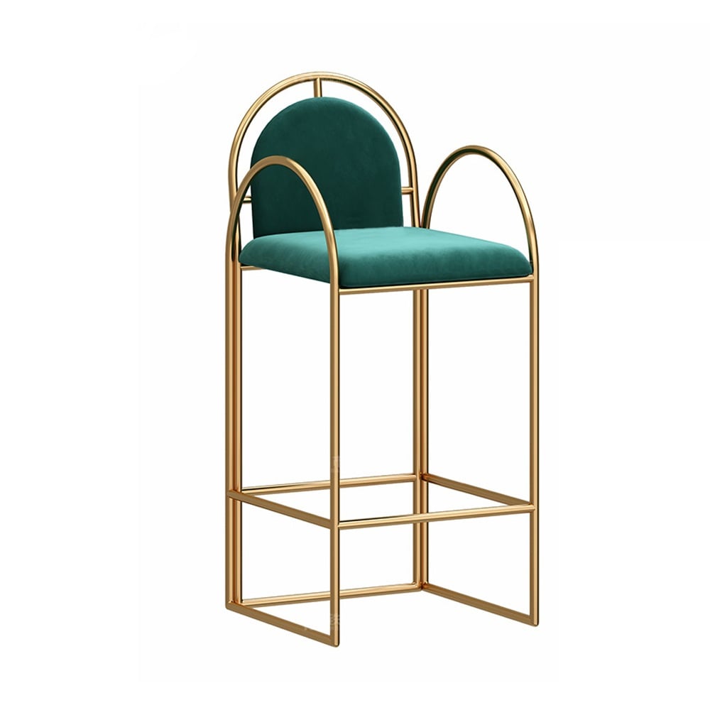 Modern Gold Metal Green Bar Stool with Back Counter Height window image