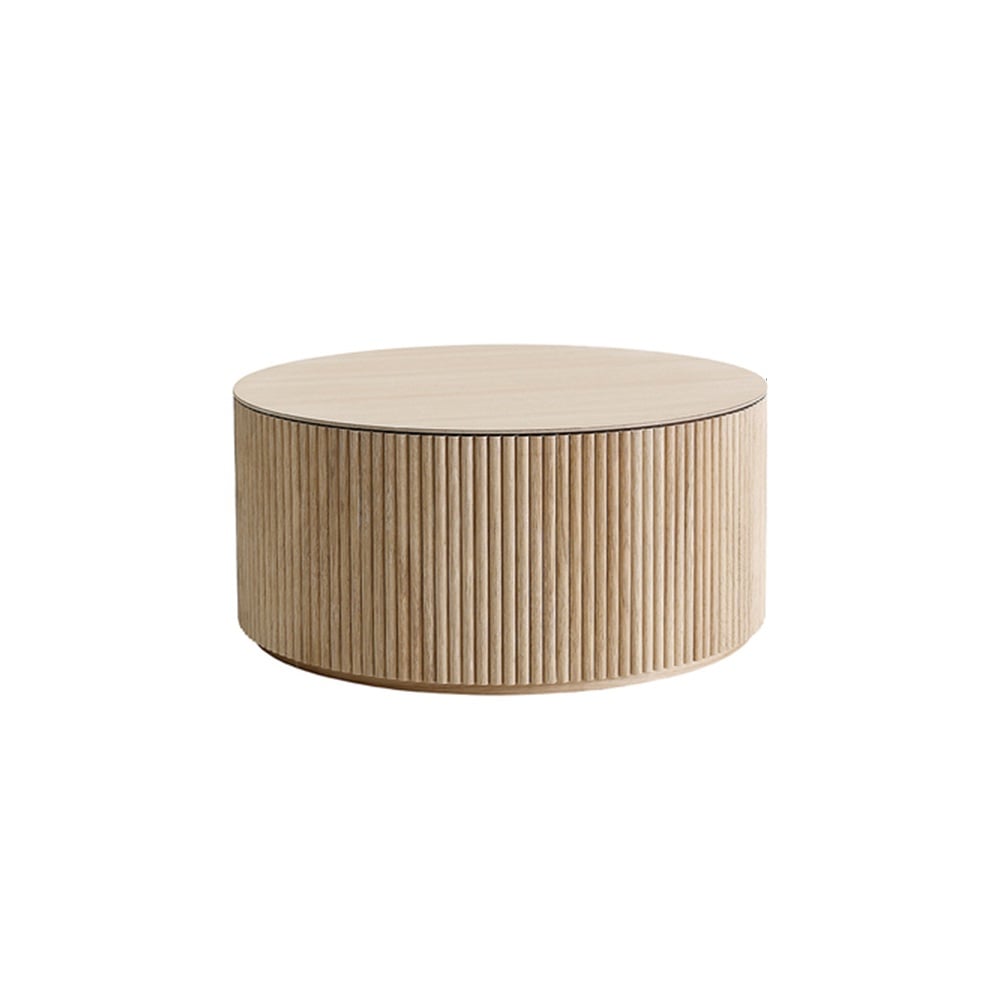 Farmhouse Round Coffee Table in Pine Wood Rustic Wooden Accent Table in Natural window image