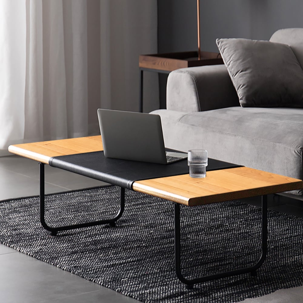 Nordic Black & Natural Coffee Table Solid Wood Minimalist Writing Desk window image