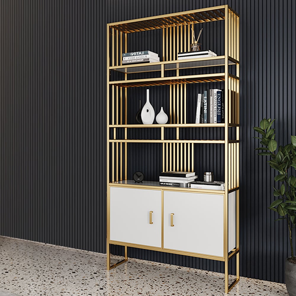 Étagère de rangement moderne en métal à 4 niveaux avec portes image de fenêtre