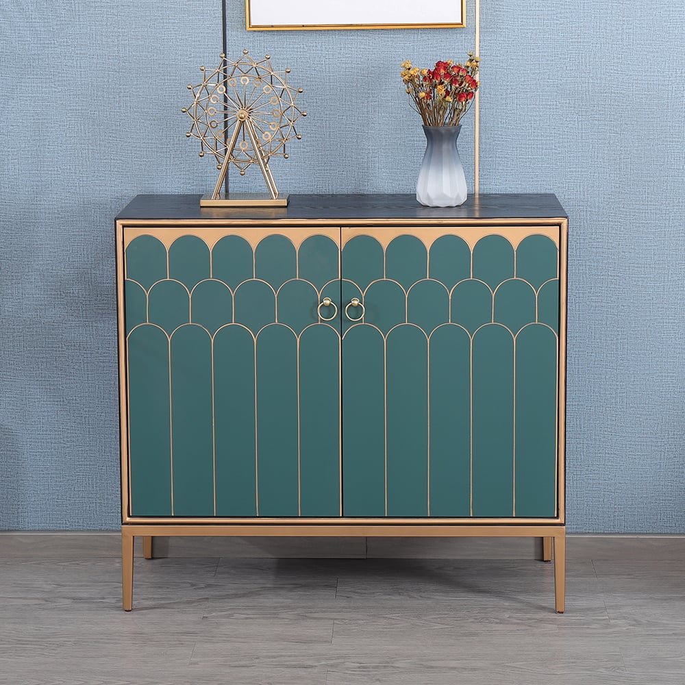 Modern Green Display Cabinet 2 Doors 4 Adjustable Shelves window image