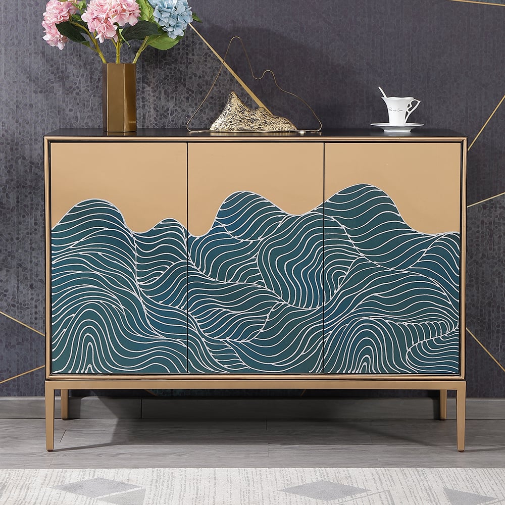Buffet 3 portes 4 étagères vert et noir 1200 mm Gold Wave Lines petit image de fenêtre