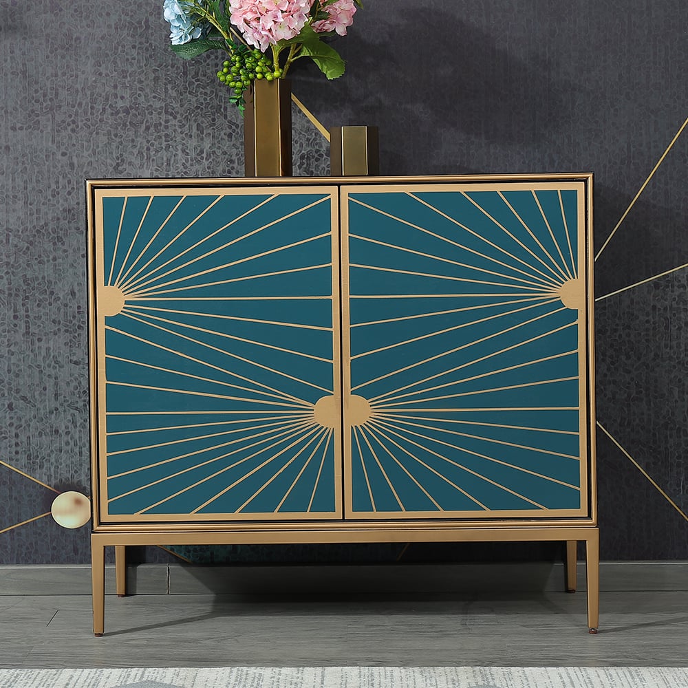 1000mm Solar Radiate Straight Lines Green & Black Display Cabinet 2-Door 4-Shelf Cabinet window image