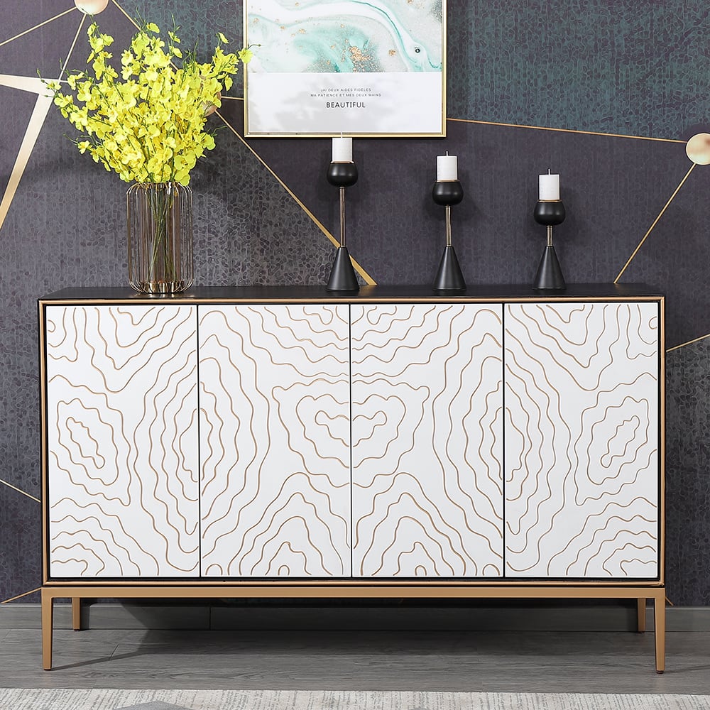 Black & White Buffet 1500mm Rectangular Sideboard 4 Doors & Shelves window image