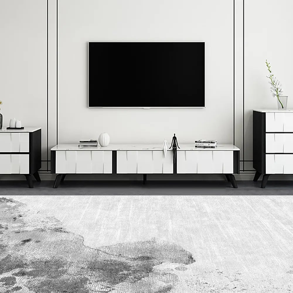 78" Italian TV Stand White Faux Marble Top Media Console with 3 Drawers window image