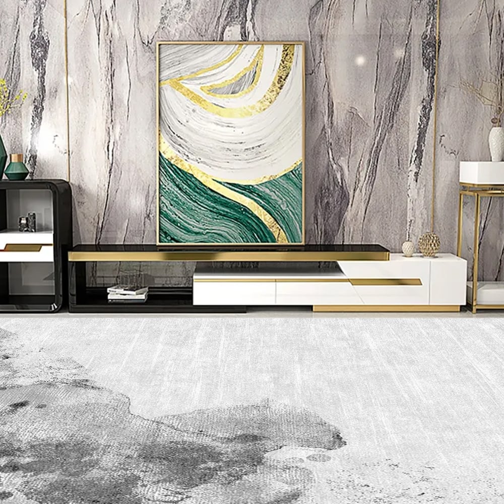 Black & White TV Stand Extendable Tempered Glass Top Media Console with Storage window image