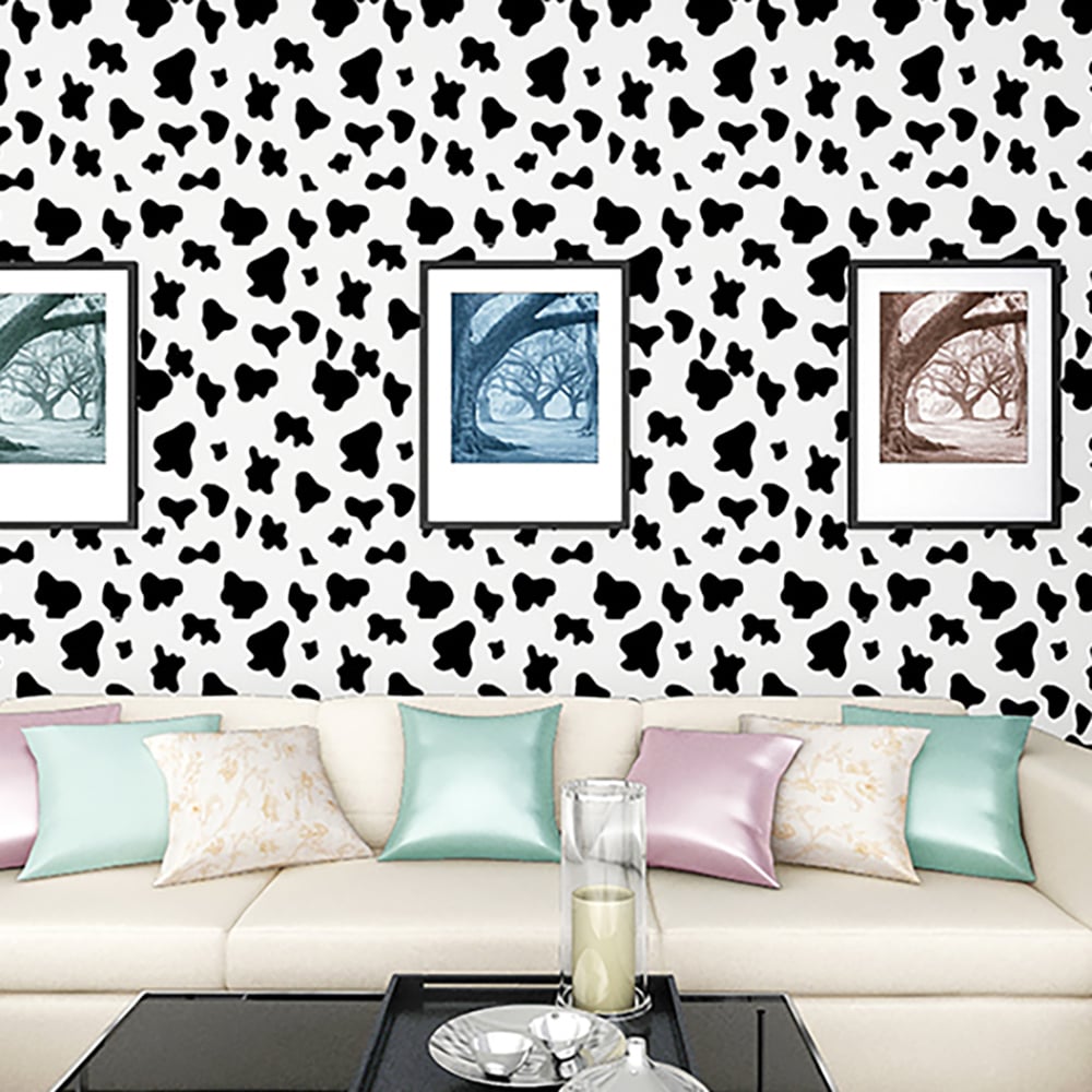 Modern Animal Pattern in Black&White 17.7″W x 32.81′L Peel and Stick Wallpaper window image