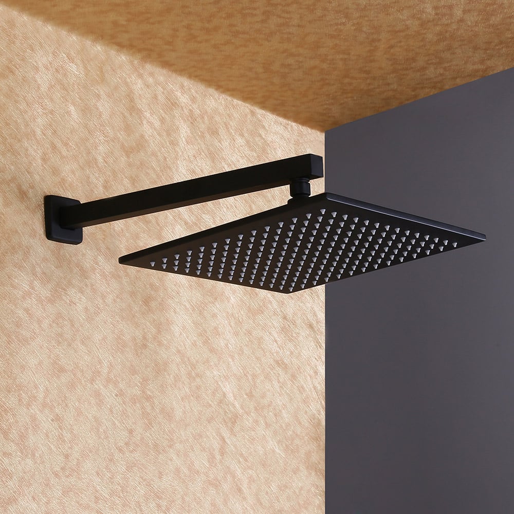 Dree Modern Matte Black Wall Mounted 12" Square Rain Shower & Handheld ...