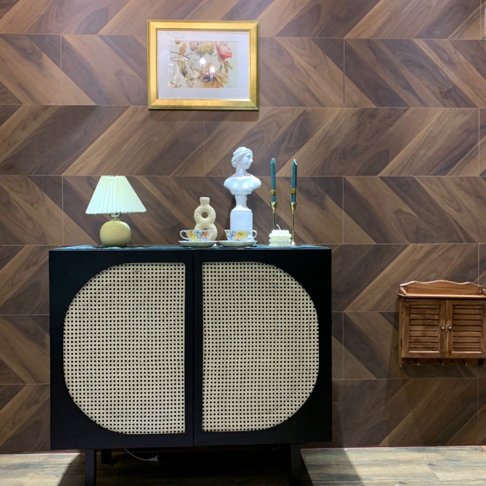 Black Rattan Sideboard Buffet with Storage 2-Door Accent Cabinet window image