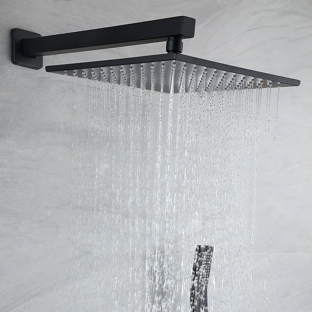 Juego de ducha de pared de 200 mm con ducha de mano y caño de cascada en negro mate Imagen de ventana