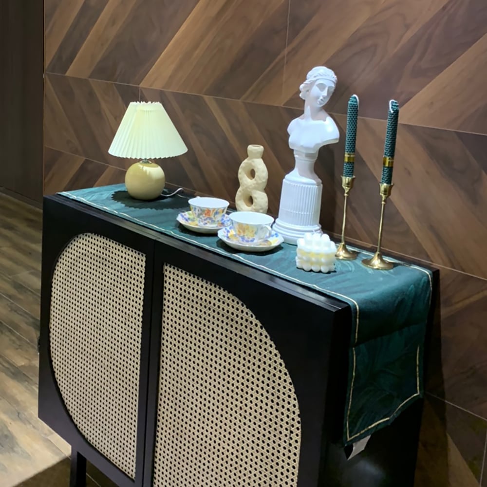 Black Rattan Sideboard Buffet with Storage 2-Door Accent Cabinet window image