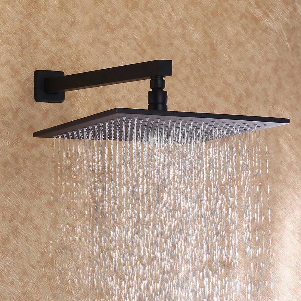 Dree Modern Matte Black Wall Mounted 12" Square Rain Shower & Handheld ...