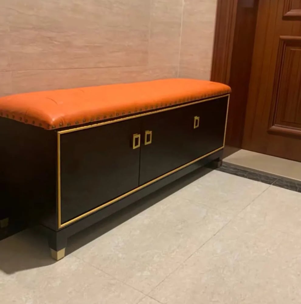 39.4" Faux Leather Upholstered Entryway Bench with Storage Shoe Cabinet 3-Door window image