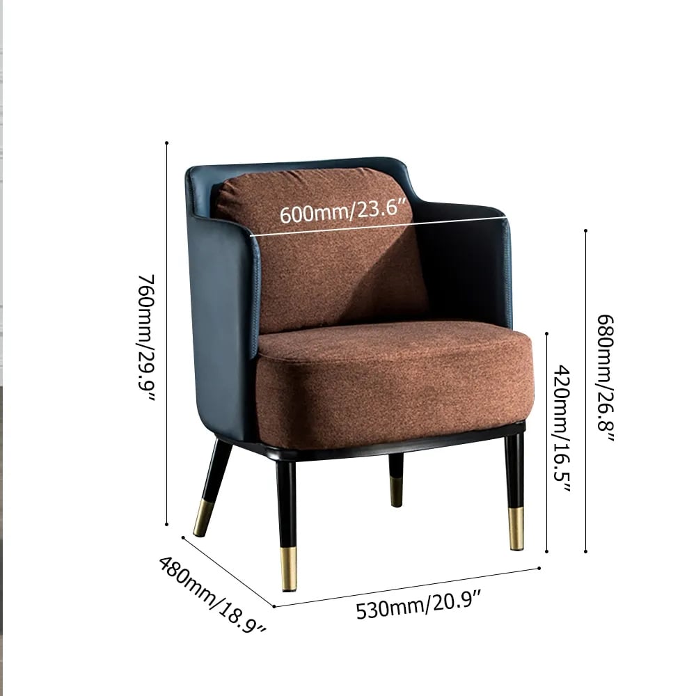 Mid-century Accent Chair Linen&PU Leather Upholstered in Gold&Black Legs window image