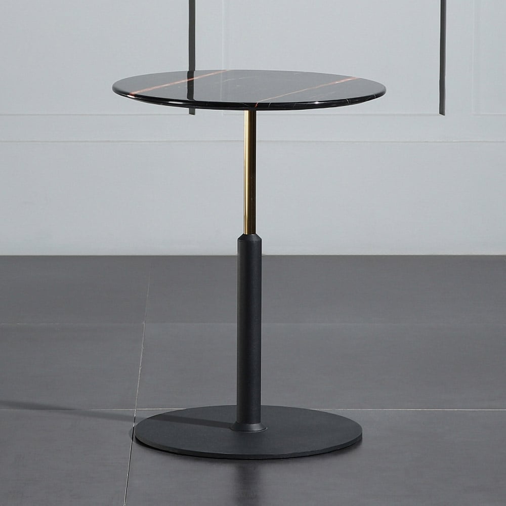 Modern Black Round Bar Table with Marble Tabletop window image