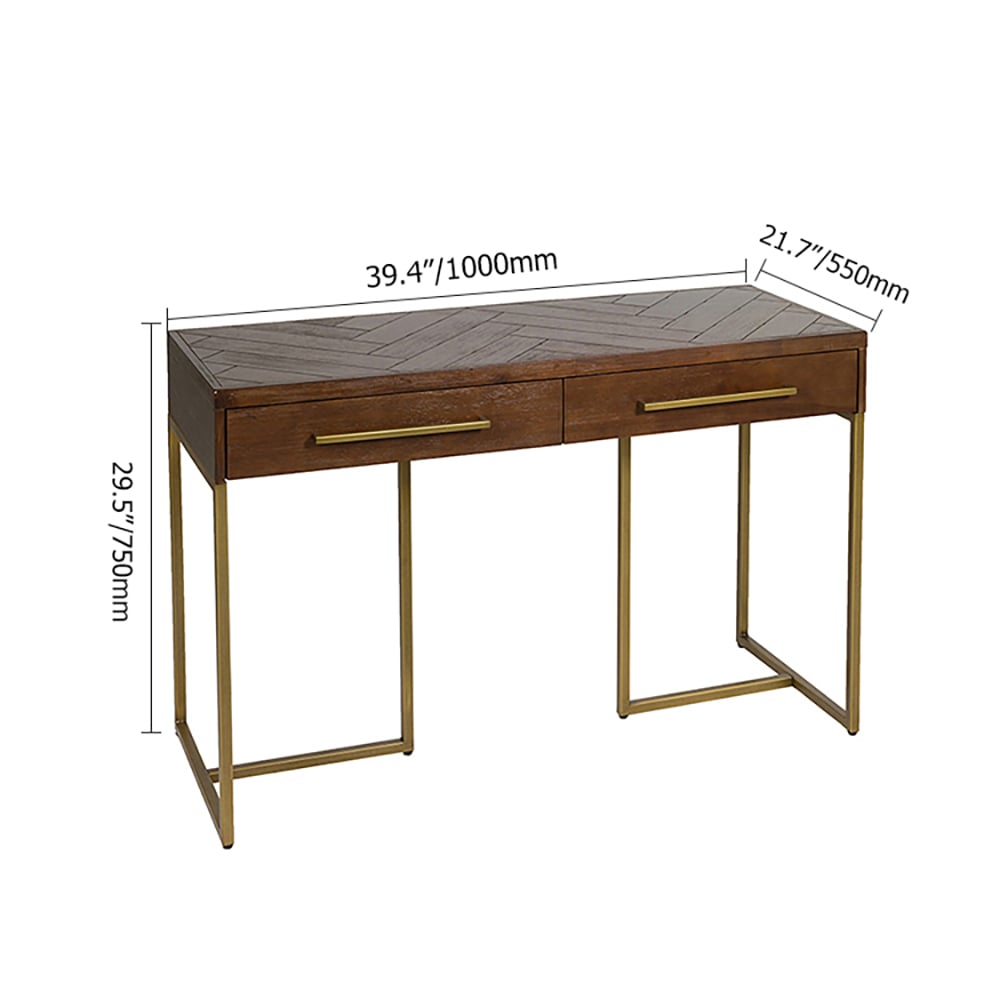 Walnut Modern Wooden Desk with Drawers Pine Wood Top & Metal Frame window image