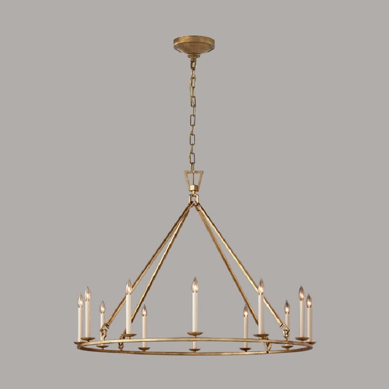 Rustic Round Candle-Shaped 12-Light Chandelier in Antique Brass window image