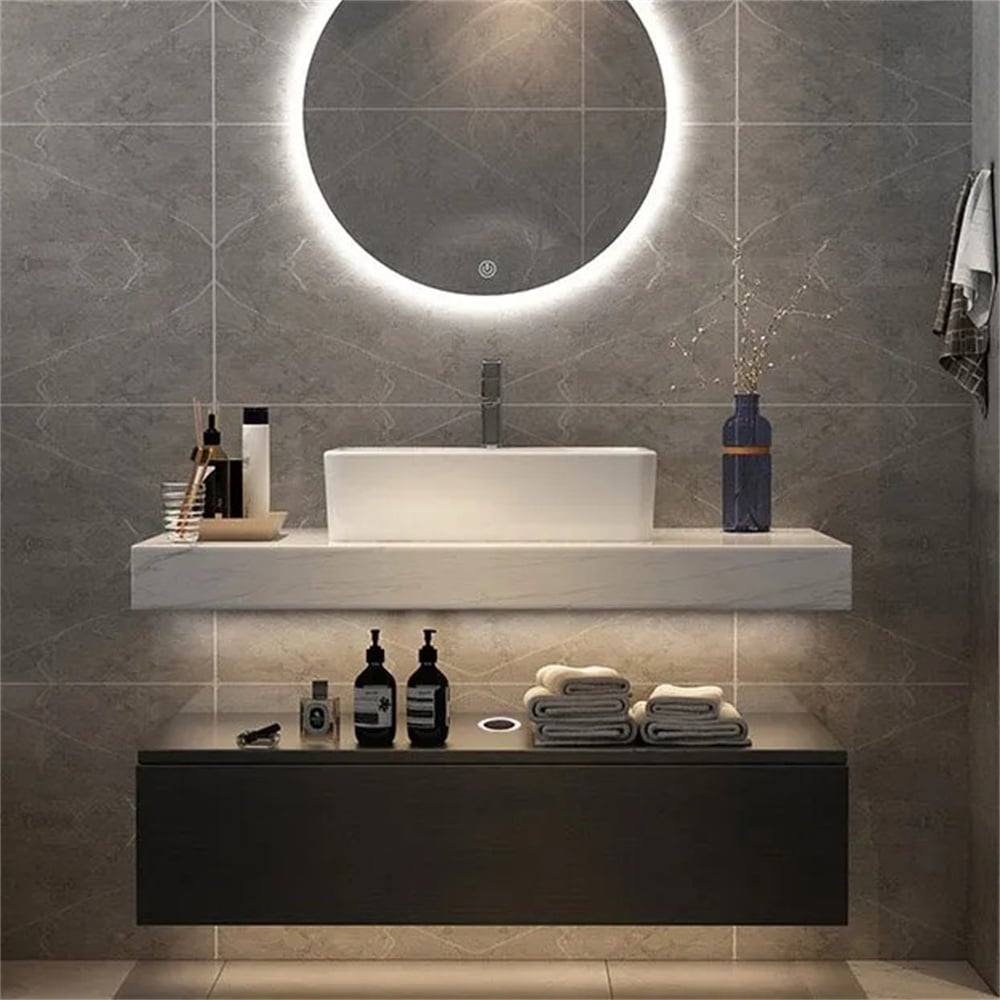 Modena mobile bagno sospeso singolo da 100 cm con lavabo e piano in pietra sinterizzata Immagine della finestra