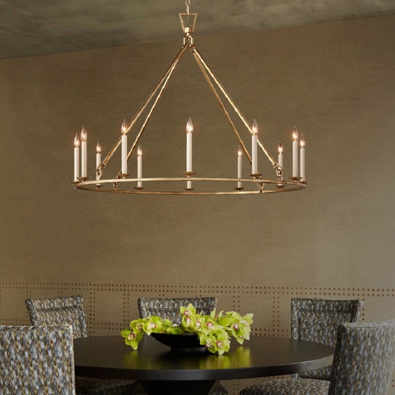Rustic Round Candle-Shaped 12-Light Chandelier in Antique Brass window image