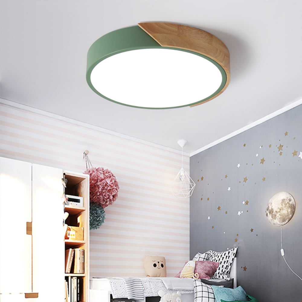 Modern LED Drum Small Flush Mount Ceiling Light Dimmable in Green window image
